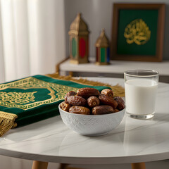 Ramadan Iftar Preparation With Dates and Milk Still Life