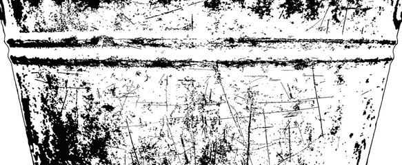 Obraz premium Black and white grunge vector texture of scratched rusty metal bucket surface distressed overlay graphic element