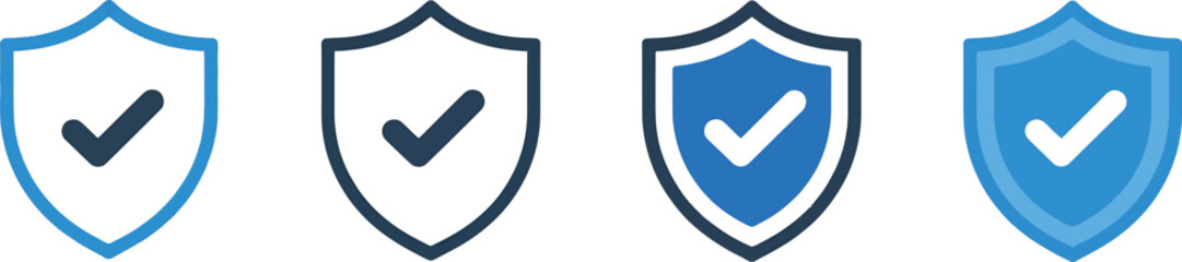 Blue and white shield icons with checkmarks  security symbols