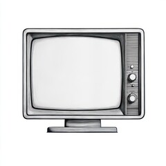Blank vintage television set with two control knobs, vertical speaker grille and simple pedestal base, minimalist retro illustration evoking quiet nostalgia