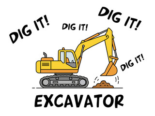 excavator digging doodle illustration equipment design