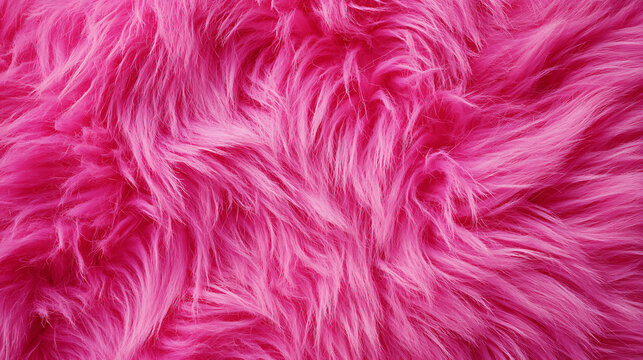 Close-up of Bright Pink Shaggy Faux Fur Material pink fur