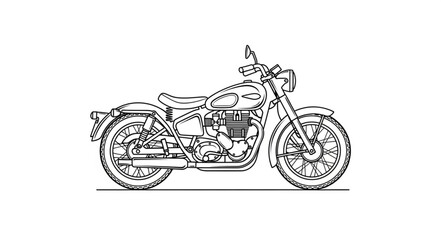 Fototapeta premium Detailed line art drawing of a classic motorcycle, perfect for coloring books and vintage vehicle enthusiasts.