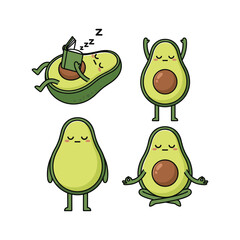 Cartoon Avocado Characters with Different Emotions and Actions