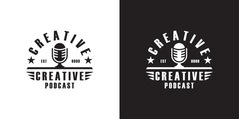 Creative podcast logo design vector