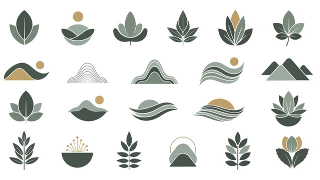Collection of abstract nature-inspired minimalist logos and icons.