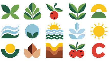 Collection of stylized nature and abstract graphic elements.