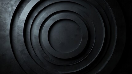 moody dark concentric textured metal rings forming layered circular depth and dramatic shadows