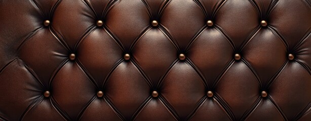 close-up of brown button-tufted leather upholstery with diamond pattern conveying warm, luxurious, classic and cozy elegance