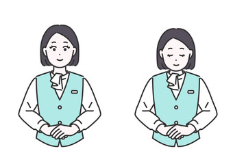 お辞儀をする女性スタッフのイラストセット