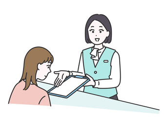 問診表を渡す受付スタッフのイメージイラスト