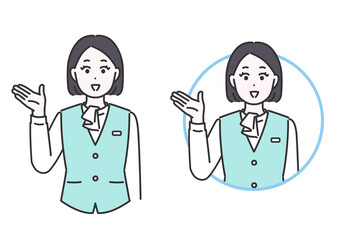 笑顔で案内・指差し誘導する受付スタッフのイラストセット