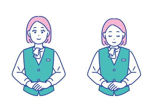 窓口受付案内　お辞儀をするビジネス女性のイラストセット