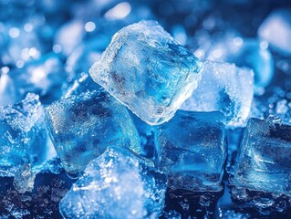 Obraz premium close-up of glistening ice cubes with cool blue tones and crystalline texture conveying refreshing coldness