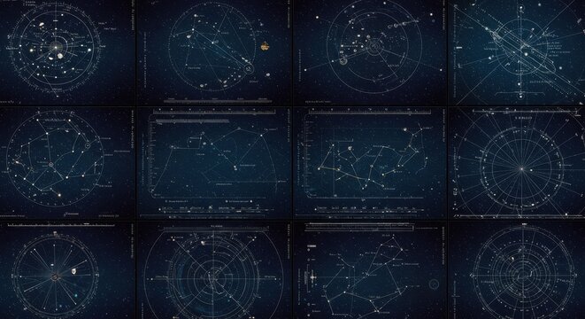Celestial Charts: A Grid of Star Constellations and Planetary Positions