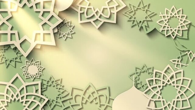 Elegant Islamic pattern paper cut background frame soft green gradient