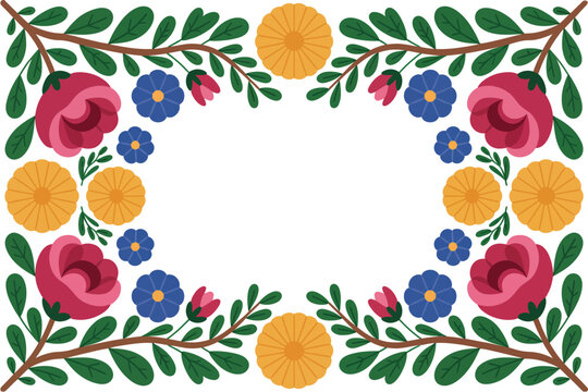 A colorful floral wreath with pink roses and green leaves