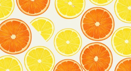 Obraz premium Vibrant Citrus Slices: Oranges and Lemons Arranged on White Background