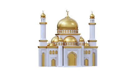Obraz premium White and Gold Islamic Mosque with Golden Domes and Minarets