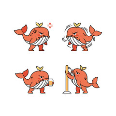 Cartoon goldfish with different emotions and actions in a minimalist style