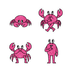 Cartoon crabs in different poses with confident expression on white background
