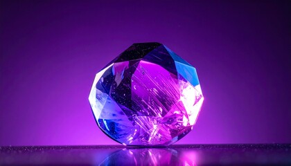 Glowing neon purple crystal gemstone on a cosmic gradient, conveying mystical power, spiritual energy, and radiant elegance