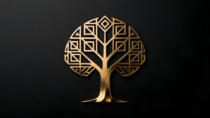 Gold metallic tree of life ornament on a black background
