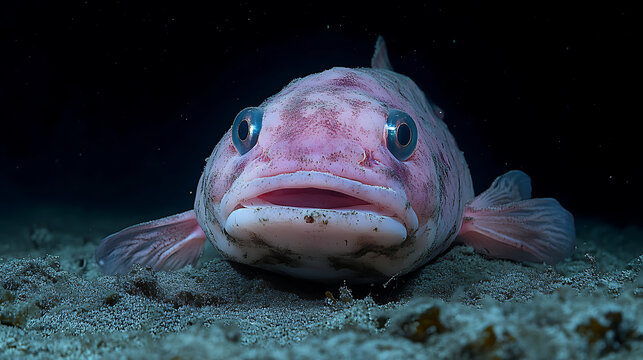 Blobfish consuming detritus on the ocean floor 