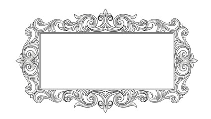 Fototapeta premium Highly detailed black and white ornate frame with classic scrollwork and floral motifs for decorative border design.