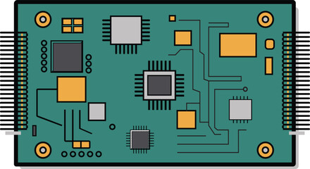 Detailed Green Circuit Board Hardware Component Diagram