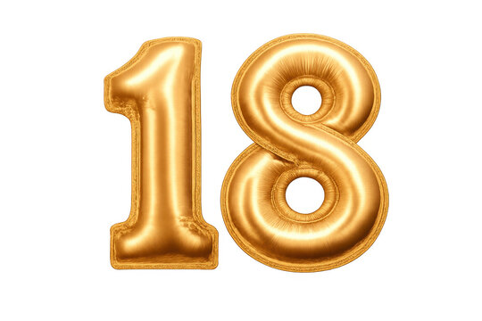 Golden 18 number balloon celebrating anniversary or birthday