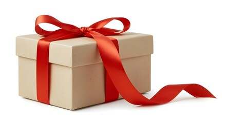 Christmas Gift Box with Red Ribbon Copy Space