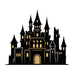 Fototapeta premium Medieval Castle Silhouette with Towers and Turrets.