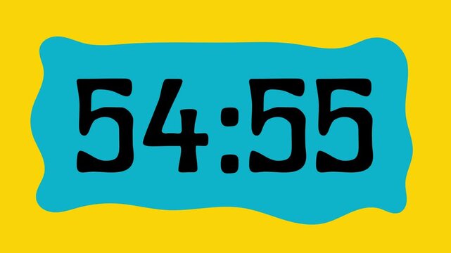 Countdown timer from 55 minute to 54 minute on yellow background suitable for presentations, productivity, educational content, and more