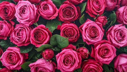 Obraz premium A lush, vibrant display of deep pink and crimson roses