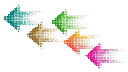 Fototapeta premium colorful arrows pointing left, halftone design, movement concept