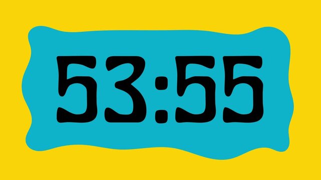 Countdown timer from 54 minute to 53 minute on yellow background suitable for presentations, productivity, educational content, and more