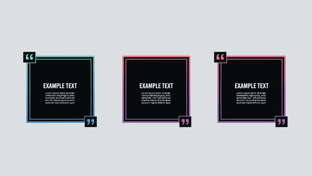 Quote boxes with text, black squares and quotation marks