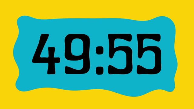 Countdown timer from 50 minute to 49 minute on yellow background suitable for presentations, productivity, educational content, and more