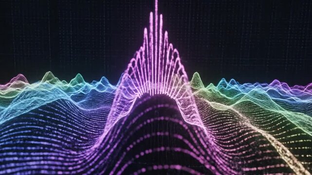 Abstract Colorful Soundwave: A captivating digital display of a multi-colored soundwave, depicting the dynamic flow of sound frequencies across a dark canvas, radiating a vibrant, energetic visual.
