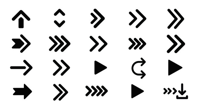 Collection of various black arrow icons pointing in different directions.