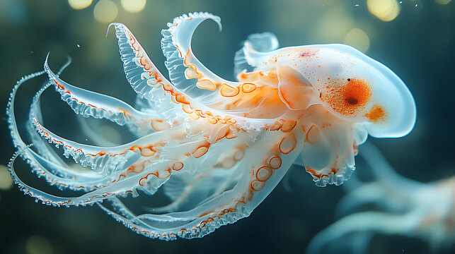 Vampire squid floating with webbed arms extended 