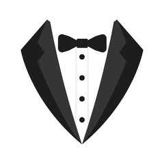 Tuxedo icon with bow tie. Elegant formal wear illustration for wedding, gala, and celebration. Vector geometric suit symbol
