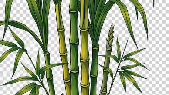 A vibrant, illustrated artwork depicts lush green bamboo stalks with delicate leaves