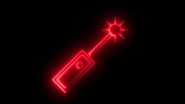 Neon Glowing Neon Laser Pointer Price Tag Label Icon for Discount, Sale, Shopping, Offer and E-commerce Design Icon animation on black background.4k motion video .