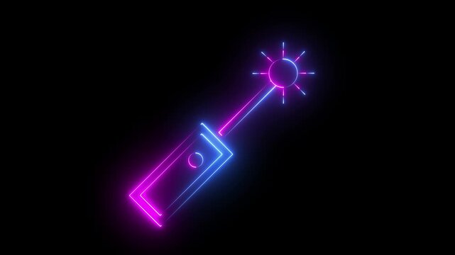 Neon Glowing Neon Laser Pointer Price Tag Label Icon for Discount, Sale, Shopping, Offer and E-commerce Design Icon animation on black background.4k motion video .