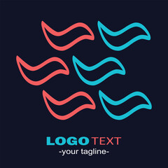 Naklejka premium Elegant flowing wave logo with layered organic line movement and neon coral and cyan colors. Ideal for creative agencies, lifestyle brands, wellness companies, and modern corporate identity.