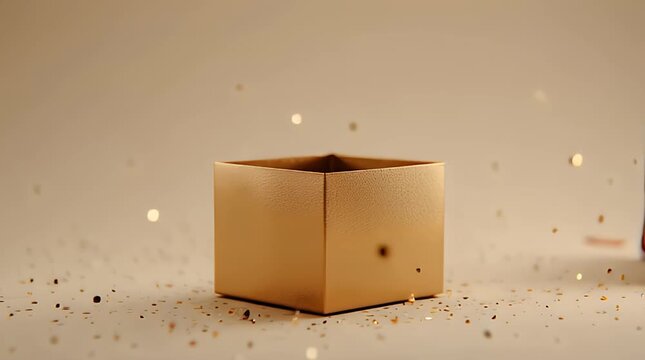 Gold Gift Box with Red Ribbon Shaking on Table Video.
