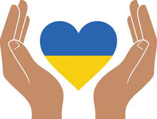 Obraz premium Blue and yellow heart in the colors of the Ukrainian flag held by two hands representing peace solidarity and humanitarian support for Ukraine.