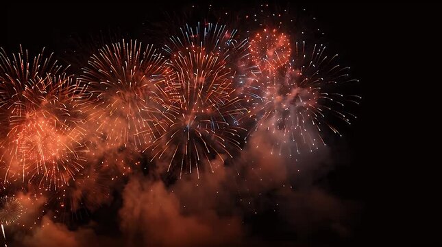 Colorful Fireworks Exploding in Night Sky Celebration Video.